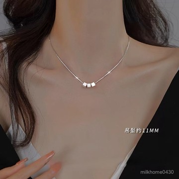 📿限時下殺📿 小方糖吊墜足銀S925純銀項鏈女款網紅銀項鏈輕奢小衆項鏈女鎖骨鏈 鈦鋼項鍊 長項鏈 項鍊墜飾 長項鍊 項鏈