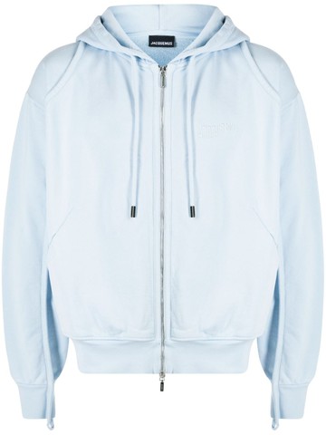 Jacquemus - logo-embroidered two-way zip hoodie - men - Organic Cotton - 3XL - Blue