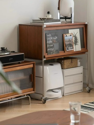 免運 北歐客廳掃地機器人置物架云鯨日式家政收納柜復古櫻桃木書柜邊柜