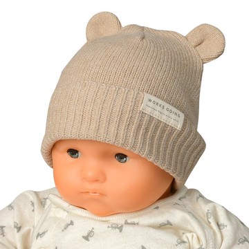 akachan honpo - 動物耳朵針織帽-防靜電紗線-咖啡色