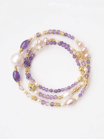 天然紫水晶珍珠項鏈 國風多寶串珠長項鏈 巴洛克珍珠復古毛衣鏈