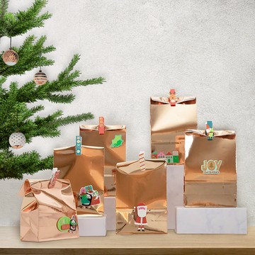 聖誕禮物包裝用紙袋(6入)-典雅玫瑰金