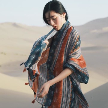 青海茶卡鹽湖西藏旅游民族風棉麻披肩復古草原沙漠防曬拍照圍巾夏