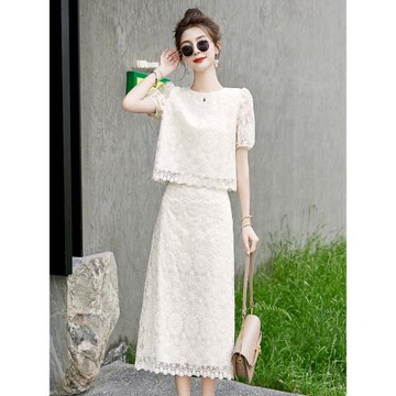 小香風蕾絲套裝女2025年夏裝新款高級感氣質搭配一套半身裙兩件套