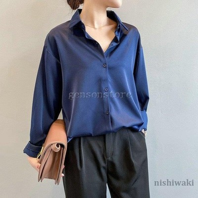 ブラウス サテン レディース 長袖 ゆったり 光沢 シャツ トップス 大きいサイズ 春服 チュニック 通勤 Ol 事務 着痩せ30代 40代ファッション 通販 Lineポイント最大get Lineショッピング