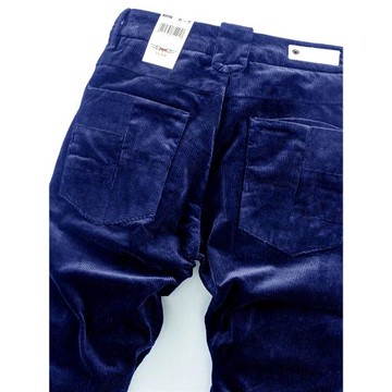YEZOE彈力加厚燈芯絨男士休閑褲修身小直筒條絨藍色潮褲子25秋冬