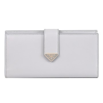 PRADA 1MV025 經典三角LOGO金屬扣式零錢長夾.淺灰藍