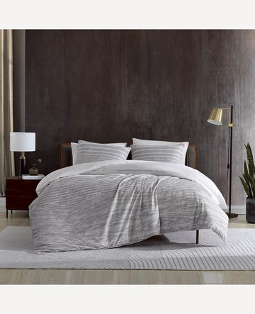 Kenneth Cole | Abstract Stripe Grey Duvet + Sham Set in MEDUIM GREY