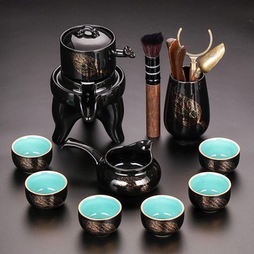 高級茶具茶盤 功夫茶具套裝 家用 辦公 陶瓷套裝 泡茶器 茶具組 自動茶具組 旋轉出茶 茶壺 茶杯 茶具套裝 送禮 優質