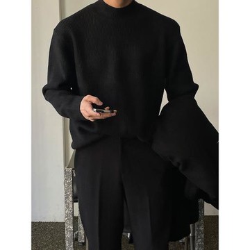 Bcvvlcvv 半高領毛衣男秋冬款百搭寬松針織衫純色高級感打底衫