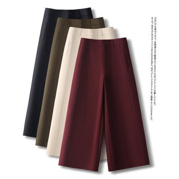 小個子八分西裝闊腿褲女2025春秋直筒褲子高腰顯瘦垂感媽媽休閑褲