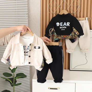 兒童春秋外套新款洋氣薄款時髦上衣炸街夾克中小兒童三件套批發