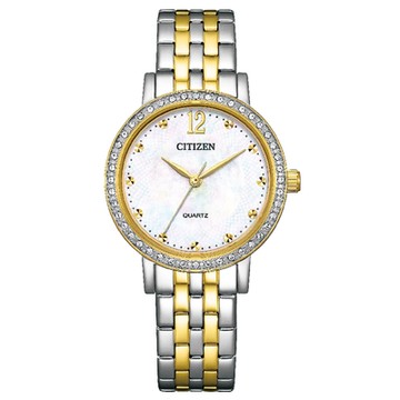 CITIZEN 星辰 LADY S系列 EL3104-54D  白蝶貝水晶不鏽鋼女錶 金x銀 31.2mm