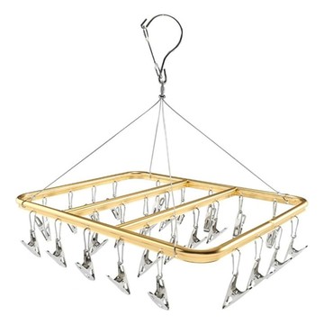 德利生活 曬衣夾鋁合金方形26夾 金色 穩固耐用 多功能 晾曬襪子內衣  1個