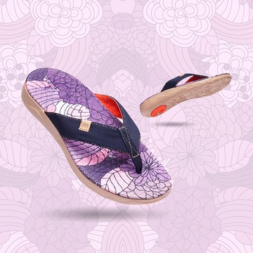 uin 西班牙原創設計 女鞋 涼拖鞋 矢車菊彩繪休閒拖鞋W1124540