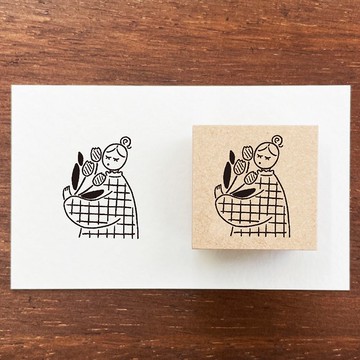 Maru醬 插畫印章 鬱金香 3月 橡皮印章 女孩 日本製 a-111