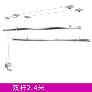 手動升降晾衣架  家用晾衣桿 陽台晾衣桿 升降晾衣架304不鏽鋼加厚圓管涼衣架陽台手搖單桿自動晾衣桿雙桿【MJ25502】