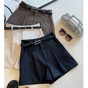 奈看服飾/隔日到貨韓國同步完美西裝褲+附腰帶 早秋爆款 垂感闊腿褲寬松顯瘦高腰西裝褲子a字短褲 西裝褲 西裝短褲