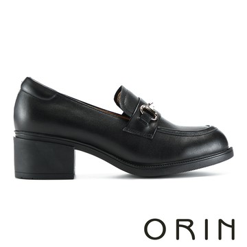 ORIN 典雅馬銜釦真皮中跟樂福鞋 黑色 #25652