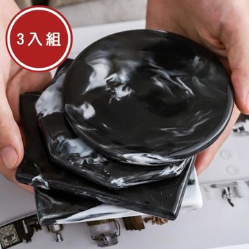 北歐時光水墨石紋陶瓷隔熱時尚杯墊 3入組