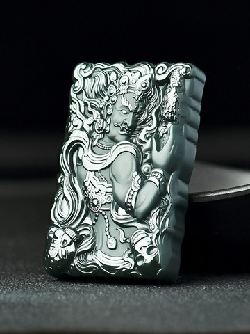 天然和田玉不動明王吊墜男女款生肖屬雞本命佛墨玉不動尊菩薩項鏈