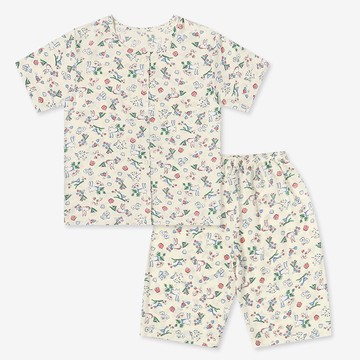 韓國 Mellisse - (COOL)韓製透氣涼感短袖睡衣-花叢兔子-淡黃