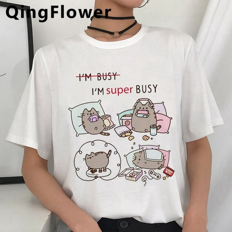 Pusheen 猫 カワイイ 面白い イラスト Tシャツ 女性 Tシャツ 90年代 グラフィック トップス レディース ファッション 通販 Lineポイント最大0 5 Get Lineショッピング