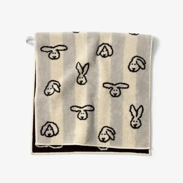 韓國 WARMGREY TAIL 純棉毛巾 灰條紋兔 40 x 80