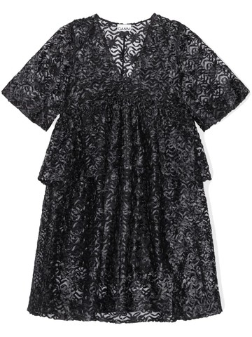 GANNI - bow-pattern tulle minidress - women - Recycled Polyester - 38 - Black