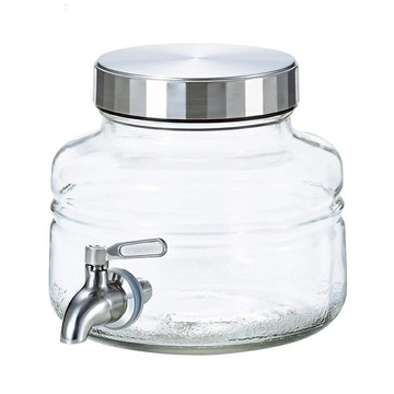 ADERIA GLASS 日本進口 時尚飲料桶 附不鏽鋼水龍頭  銀色 + 透明色  2L  1個