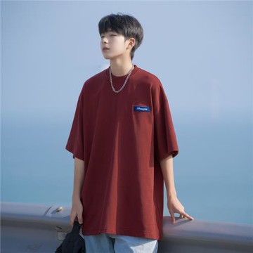 酒紅色t恤男夏季薄款寬松純棉短袖日系復古cityboy體恤男士半袖潮