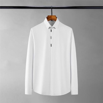 秋季新款金屬配飾門襟男士休閑襯衣帥氣潮流時尚男裝修身白襯衫男