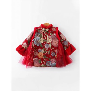女童旗袍裙秋冬兒童紅色拜年服寶寶中國風新年禮服女孩唐裝連衣裙