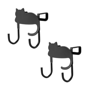 小麥購物 G879 鐵藝貓咪門後掛鉤 雙鉤款 黑貓 50g  黑色  2個