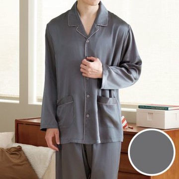 華歌爾睡衣-男士系列 M-LL沙典素面國民領全開襟褲裝LWZ70853FG(銀河灰)