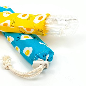 | •R• | 全新 | 環保斜口玻璃吸管七件組 | 黃藍兩色可選擇