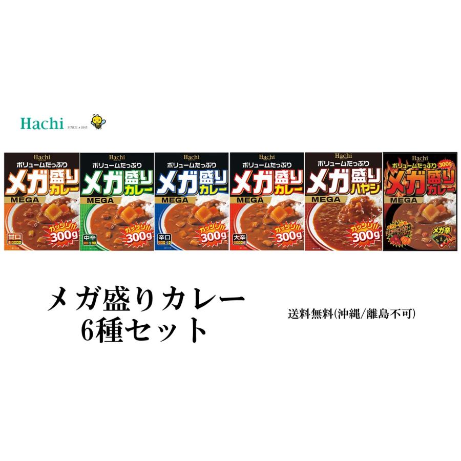 ハチ食品　メガ盛りカレー6種セット　送料無料（沖縄離島不可）