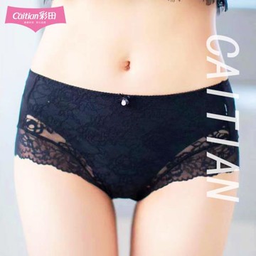 彩田石墨烯抑菌內褲性感蕾絲無痕包臀中高腰加大碼透氣女士短褲頭