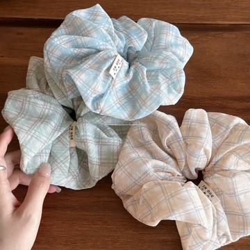 RIRI Shop｜隔日到貨｜韓系春夏髮飾 田園風小清新格紋大腸髮圈 皮筋扎頭髮女高級感頭繩 扎馬尾