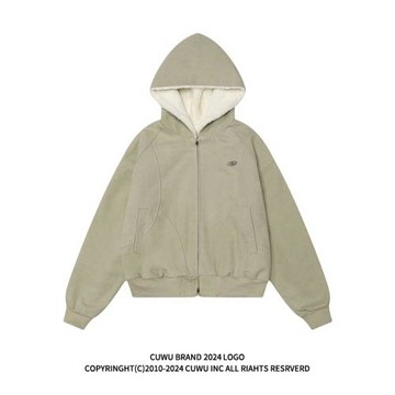 cuwu美式復古加絨加厚外套女款冬季cleanfit重磅保暖水洗棉服夾克