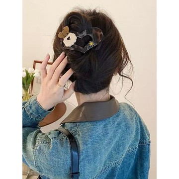 ✨桃園出貨✨豹紋小狗愛心髮夾女2026新高端時尚抓夾後腦勺扁平盤發不硌頭髮飾