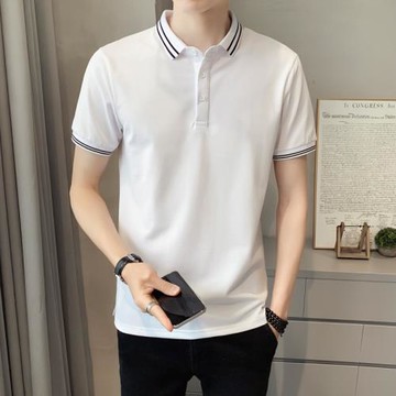 夏季翻領短袖polo衫男士經典開叉純棉半袖保羅衫韓版修身半袖T恤