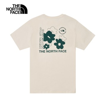 The North Face北面男女款米白色趣味印花設計短袖T恤｜8EYBQLI