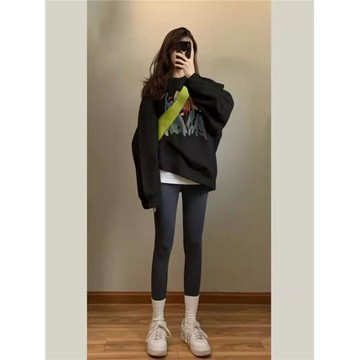 純棉正肩遮屁股搭配鯊魚褲加絨衛衣女2025秋冬爆款美式加厚上衣潮