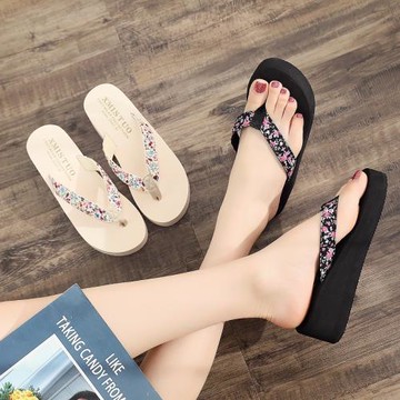 2025新款拖鞋女夏時尚外穿夾腳坡跟涼拖鞋厚底沙灘百搭海邊人字拖