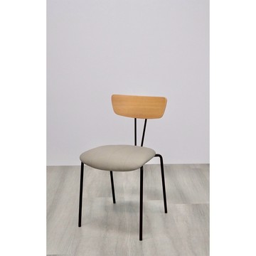 【H&D東稻家居】灰皮座墊黑鐵腳餐椅