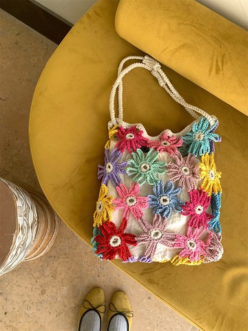 純手工手作 鉤針編織包包 小雛菊 立體拼花 手提單肩包 禮物