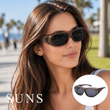 【SUNS】Polarized偏光墨鏡 霧茶框 包覆性大框架 可外掛式套鏡 抗UV400 S006