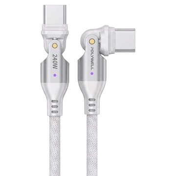 POLYWELL 寶利威爾 Type-C-Type-C 180度可旋轉快充編織線 240W PW15-W45-N312  白色  1個  1.8m