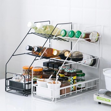 置物架多層用品收納架廚房儲物架可抽式鐵藝調料架【夏沐生活】